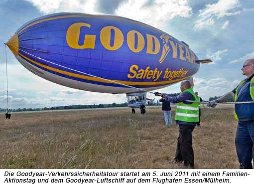 Die Goodyear-Verkehrssicherheitstour startet am 5. Juni 2011 mit einem Familien-Aktionstag und dem Goodyear-Luftschiff auf dem Flughafen Essen/Mülheim.